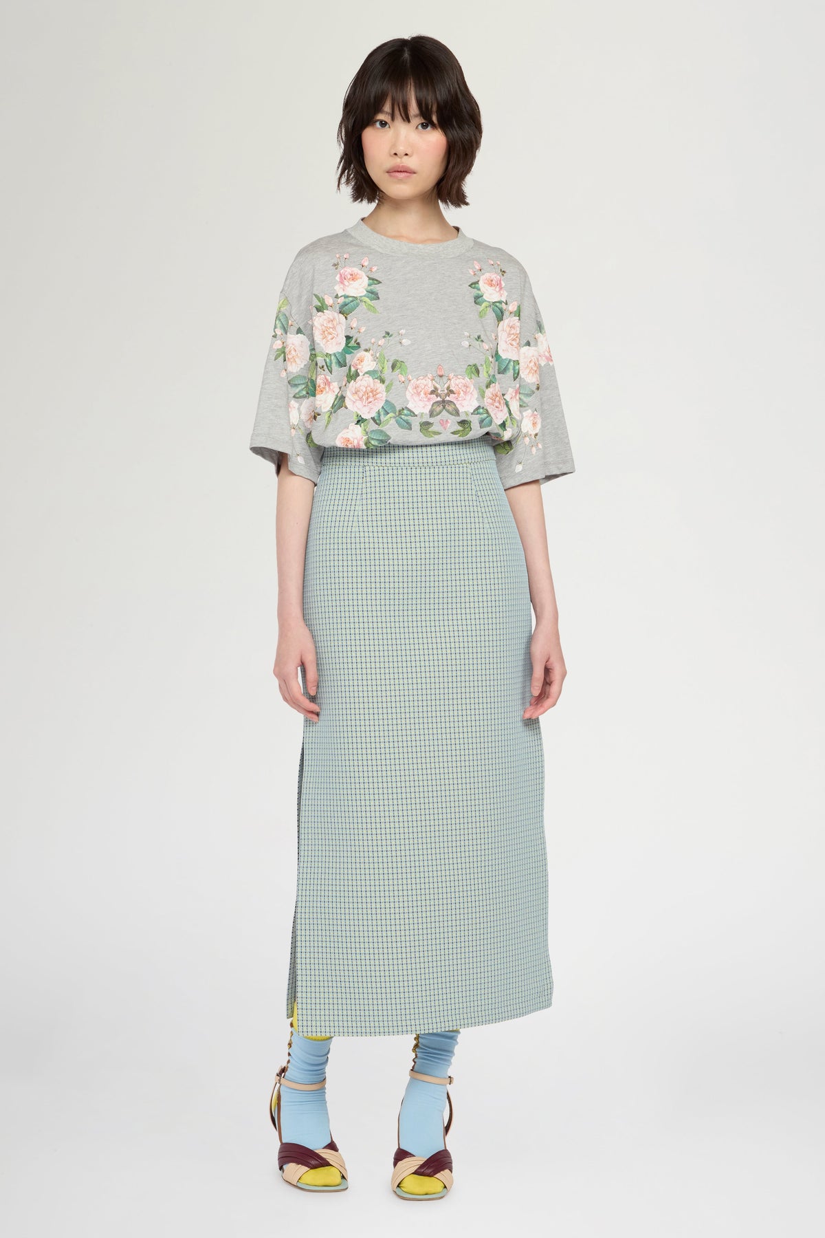 Grey Melange Floral Print T-Shirt