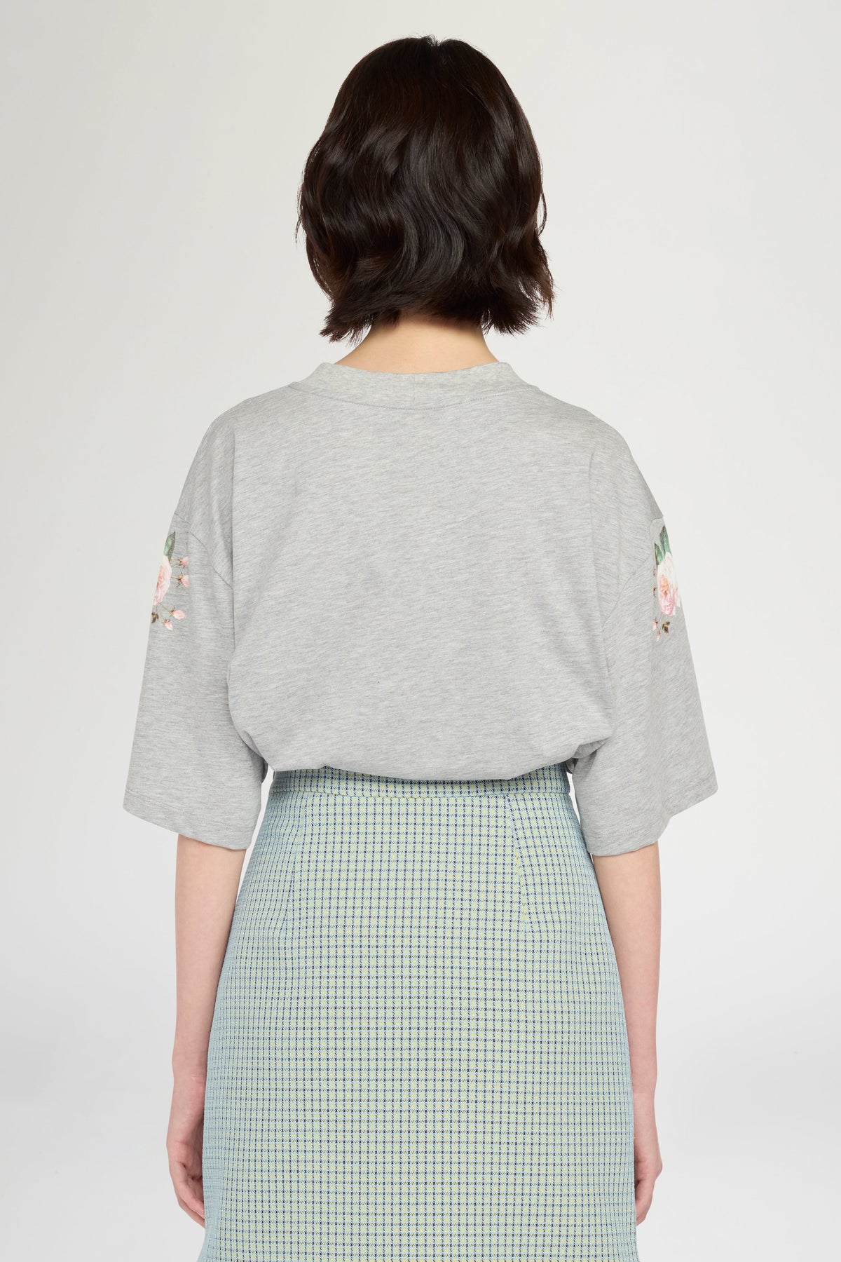 Grey Melange Floral Print T-Shirt