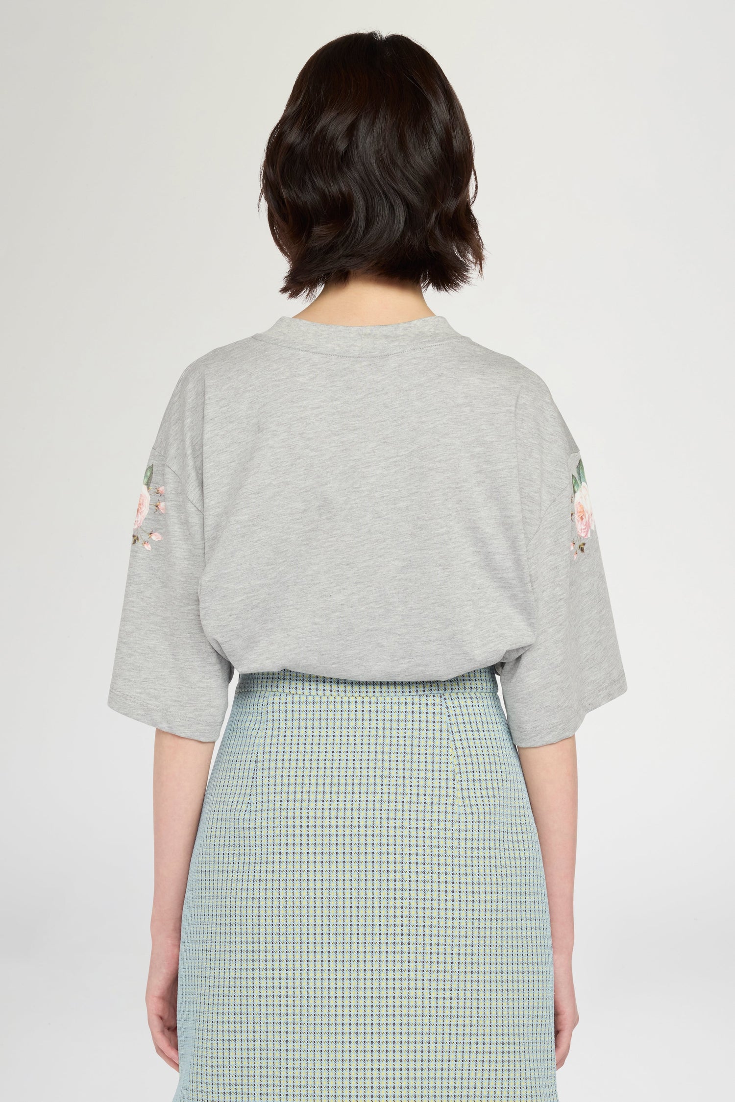 Grey Melange Floral Print T-Shirt