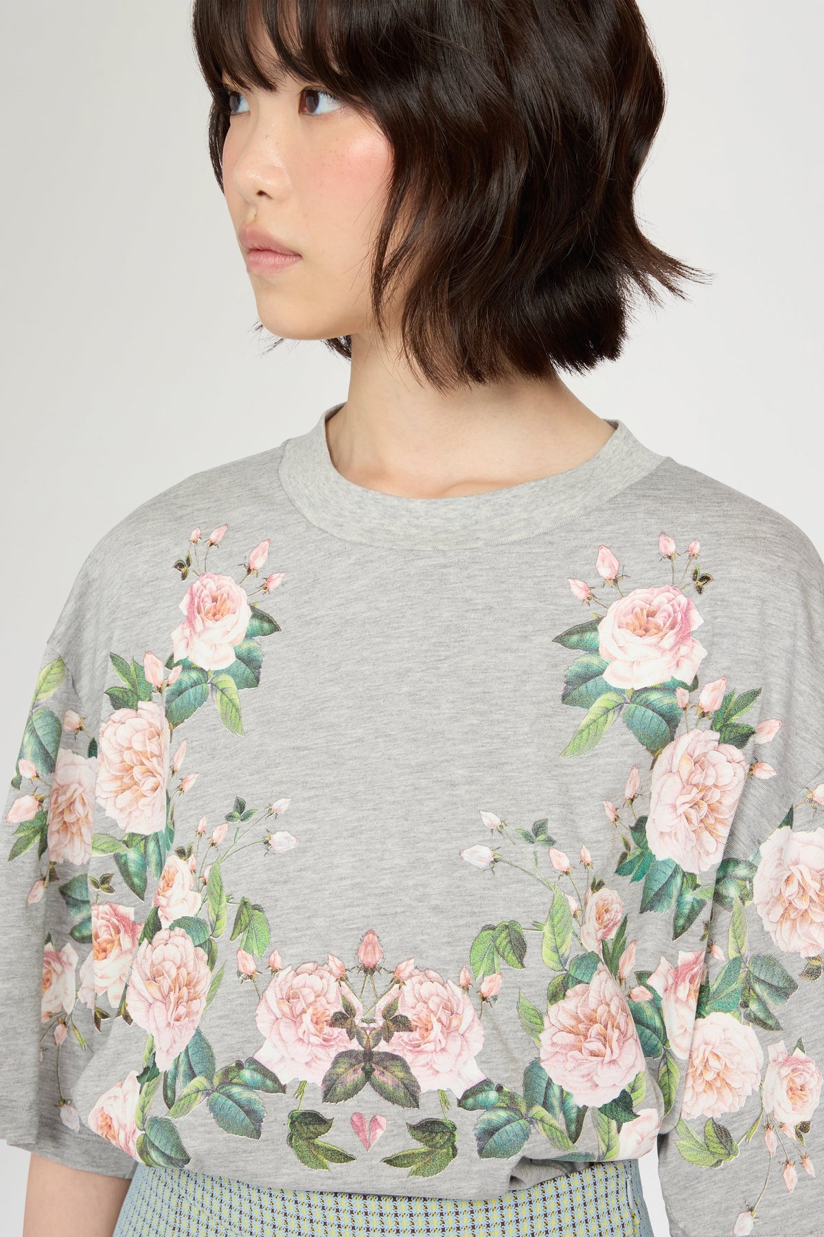 Grey Melange Floral Print T-Shirt