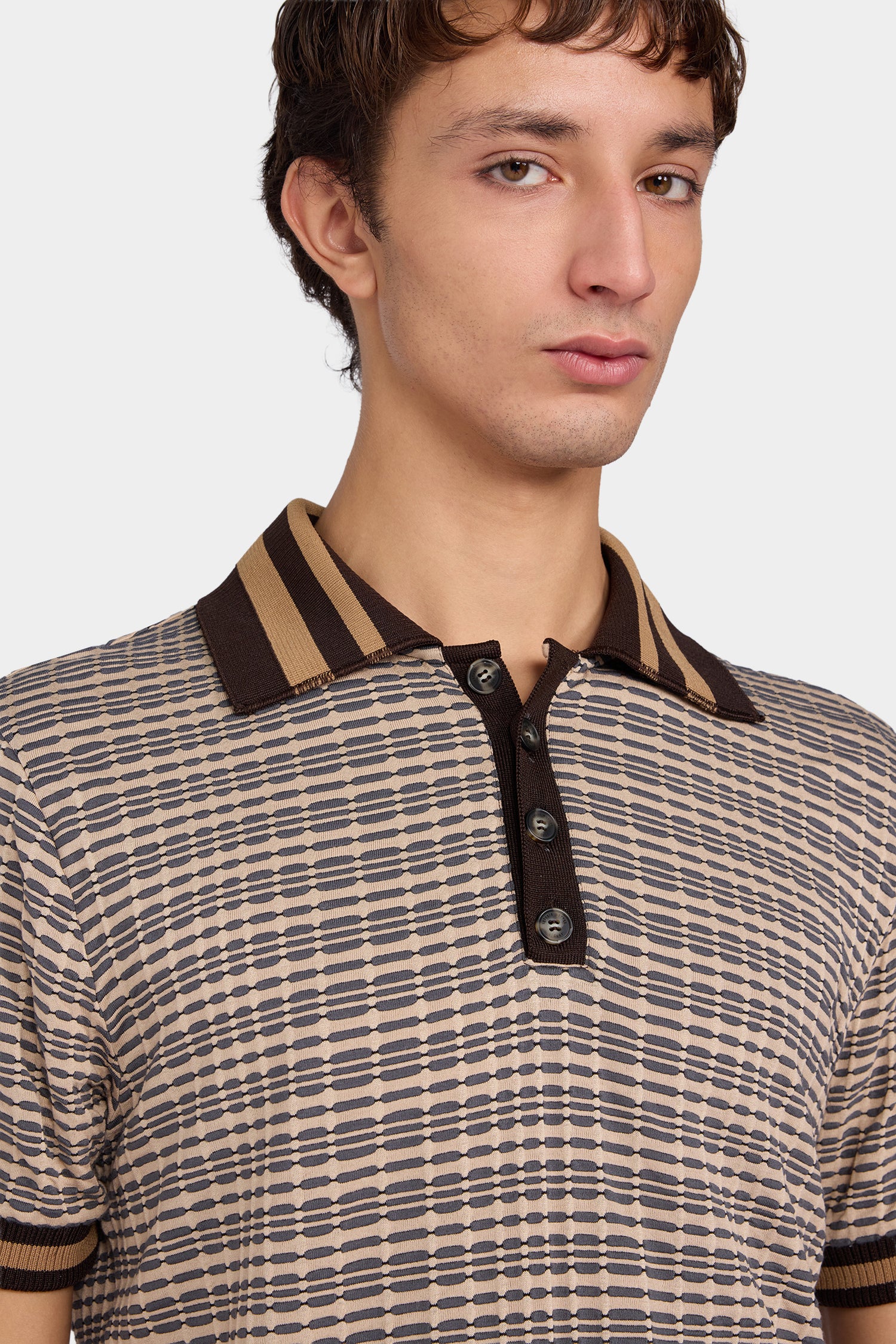 Sky Blue Geometric Knit Polo