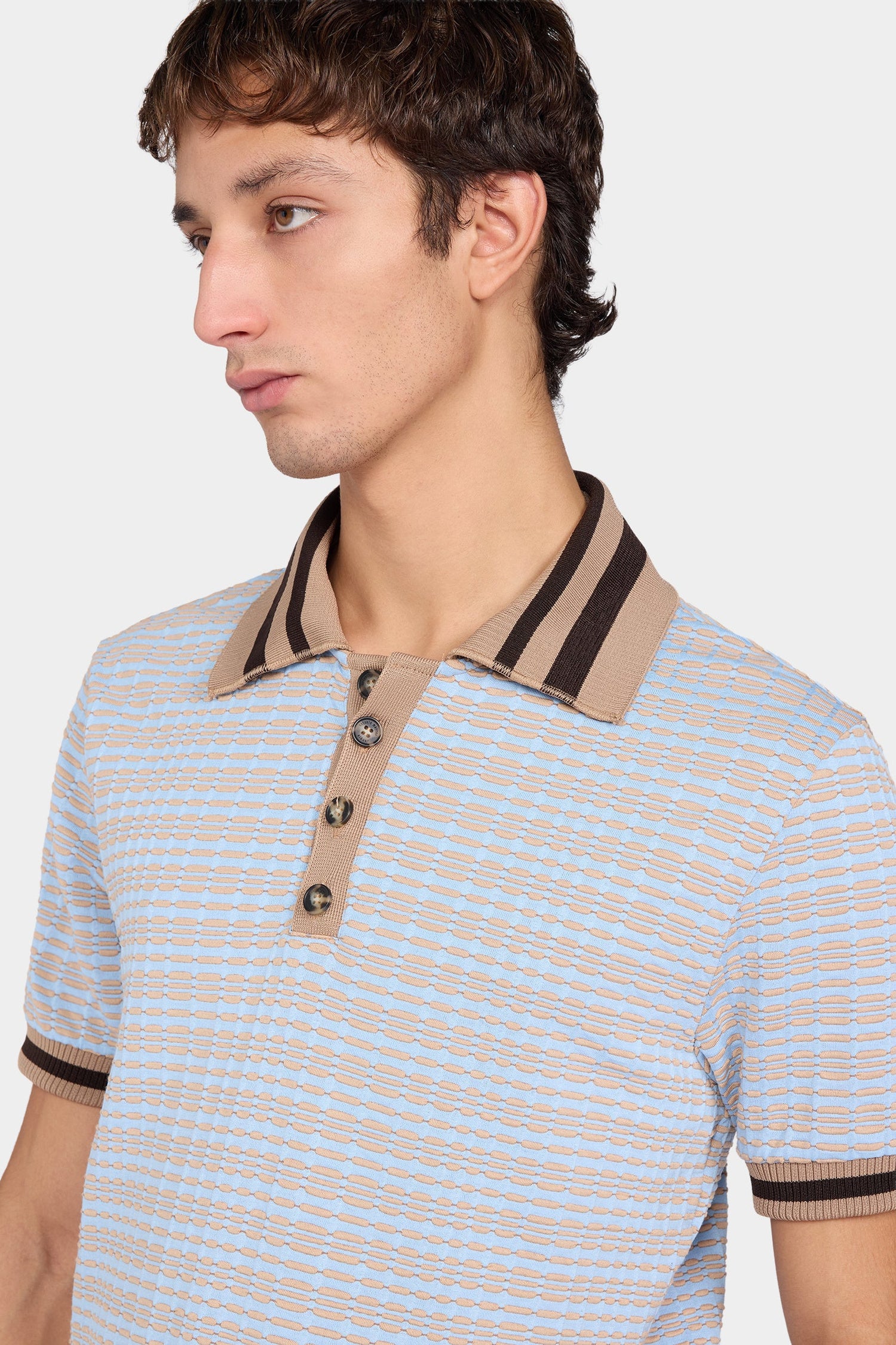 Sky Blue Geometric Knit Polo