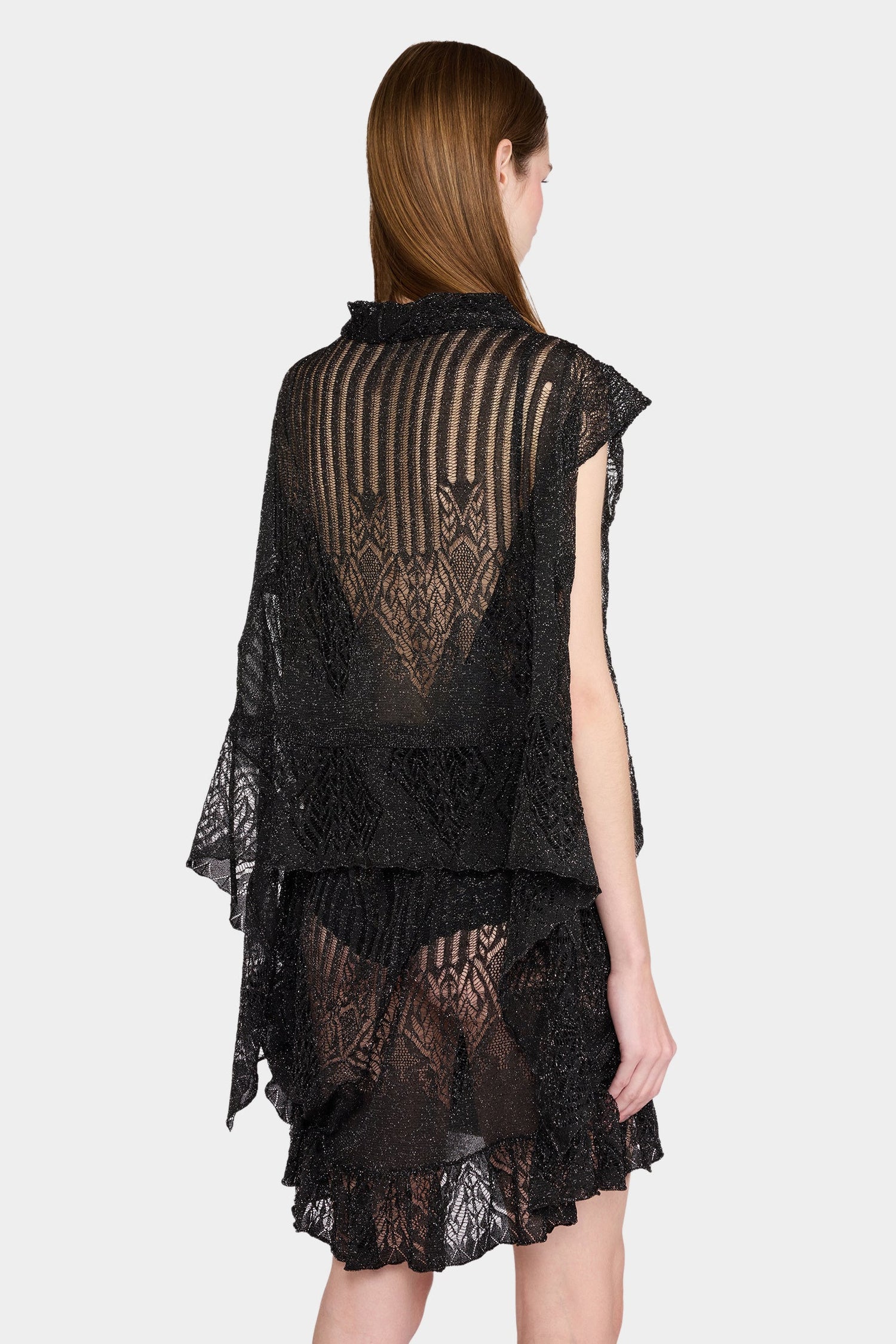 Sheer Lace Short-Sleeve Cardigan