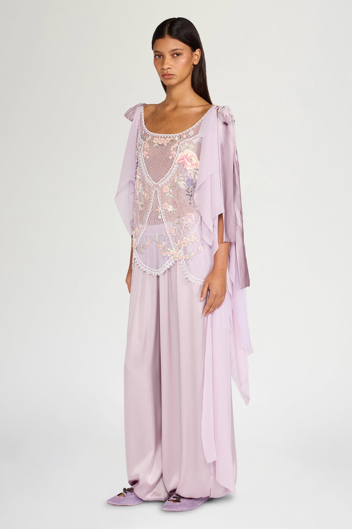 Lilac Embroidered Draped Top