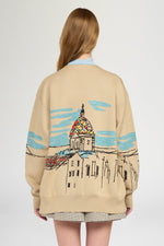 Beige Jacquard Landscape Cardigan