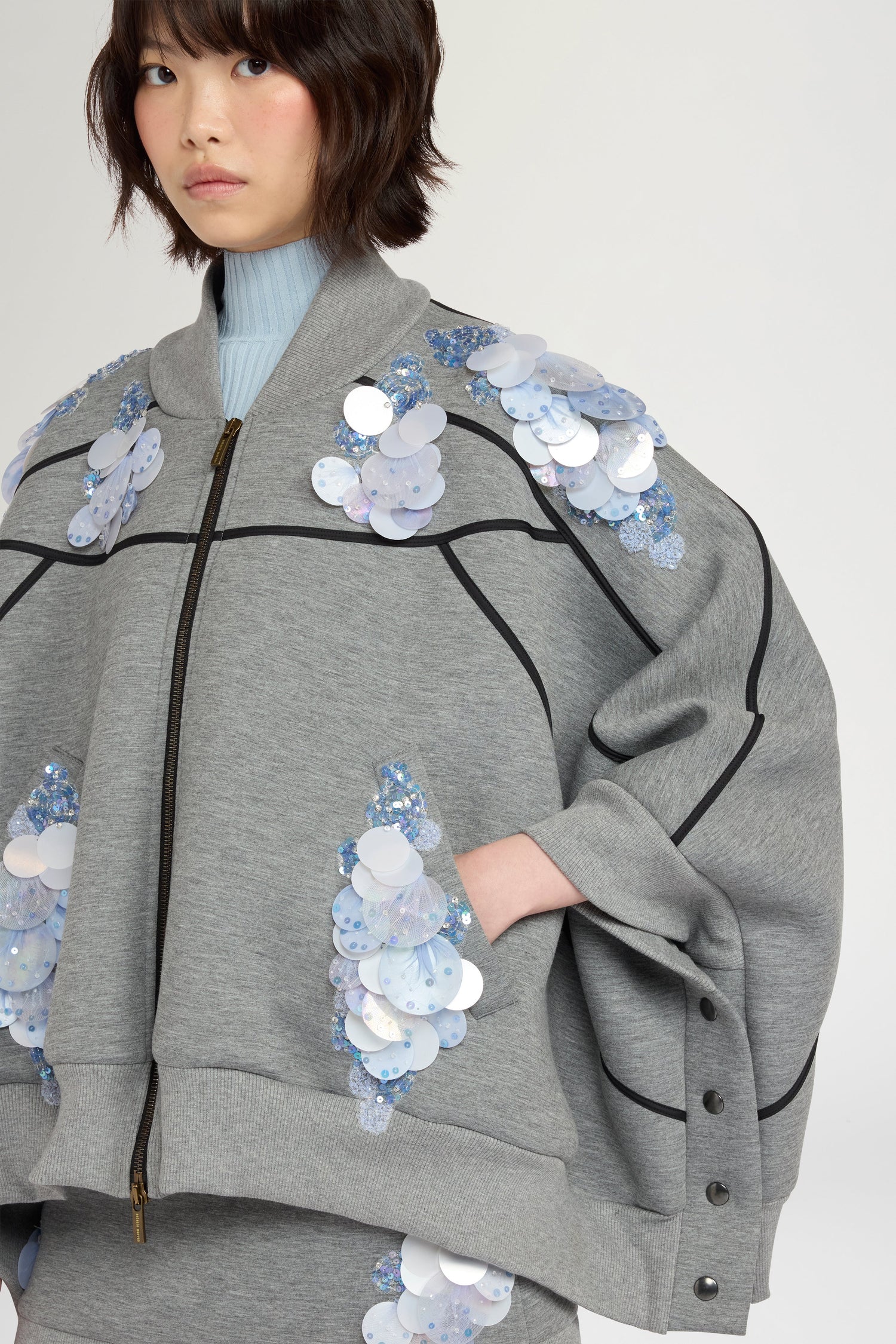 Grey Sequin Floral Sweatshirt