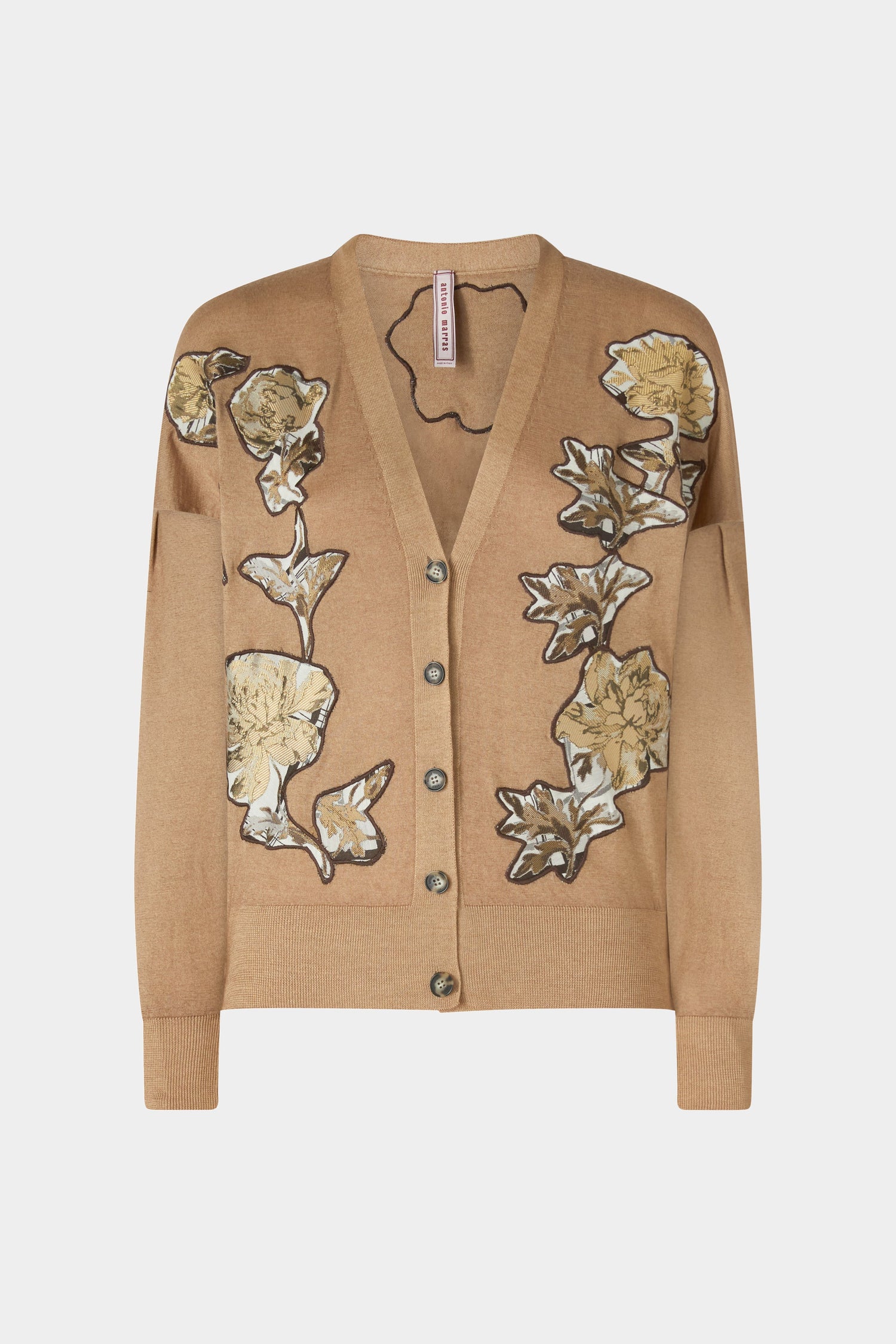 Cashmere Cardigan With Floral Patches
