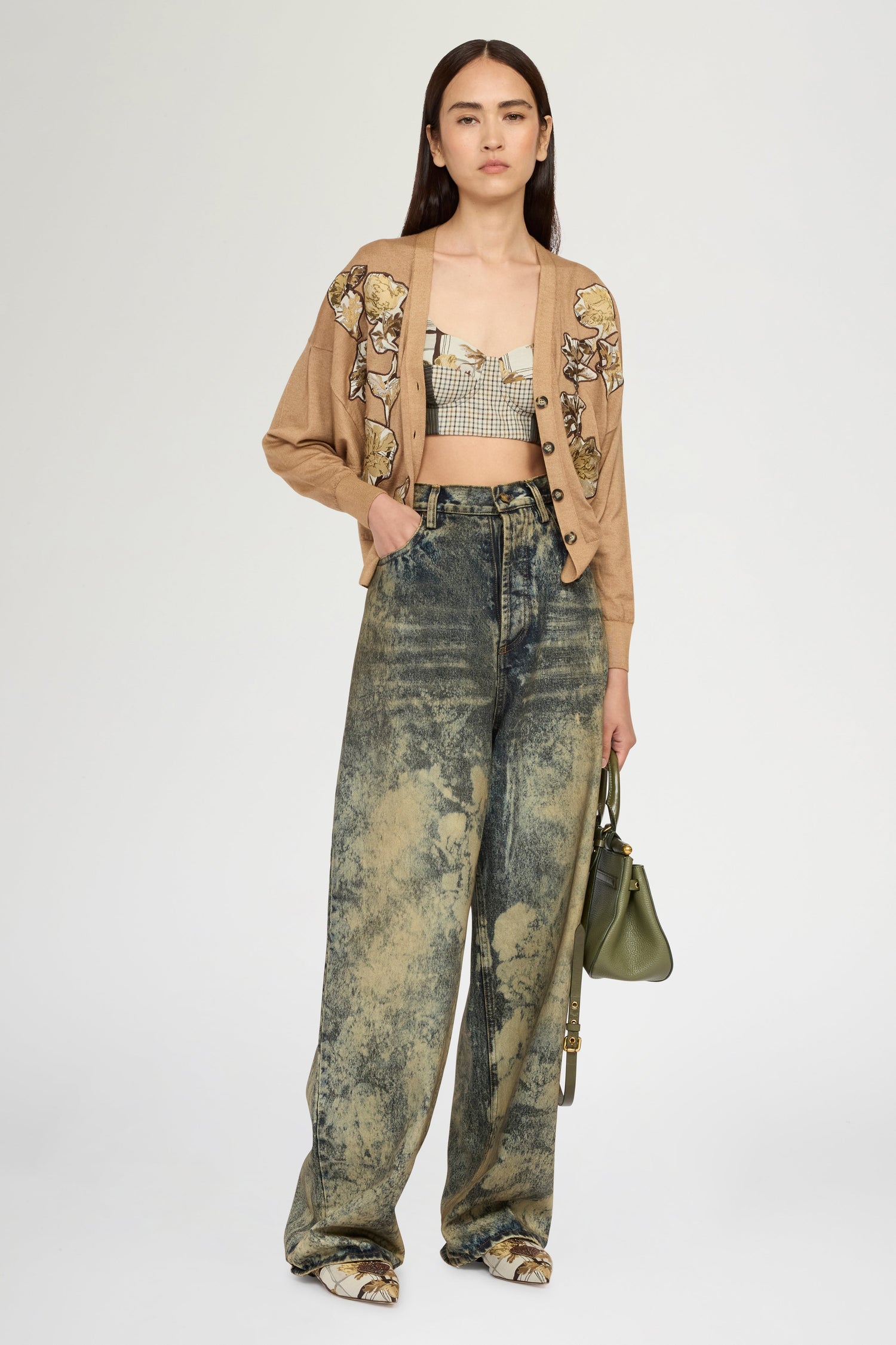 Cashmere Cardigan With Floral Patches