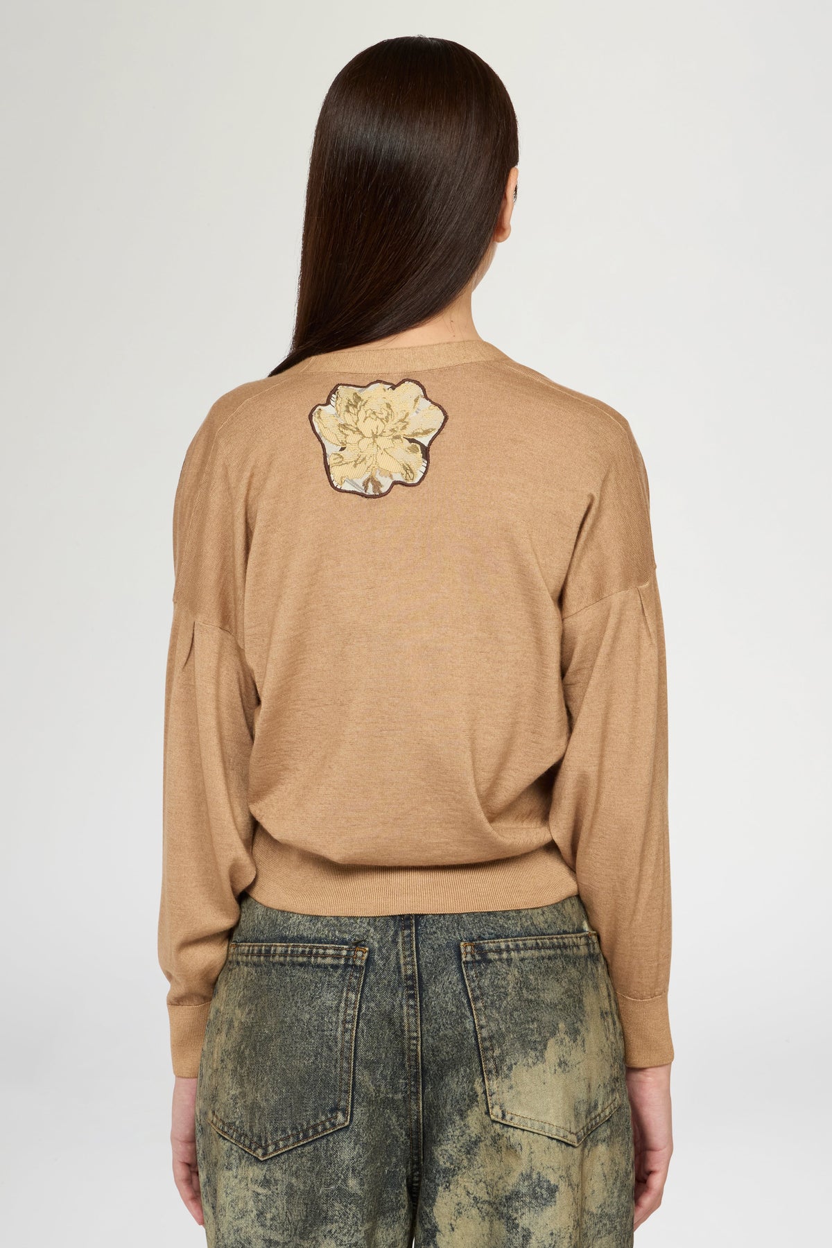 Cashmere Cardigan With Floral Patches