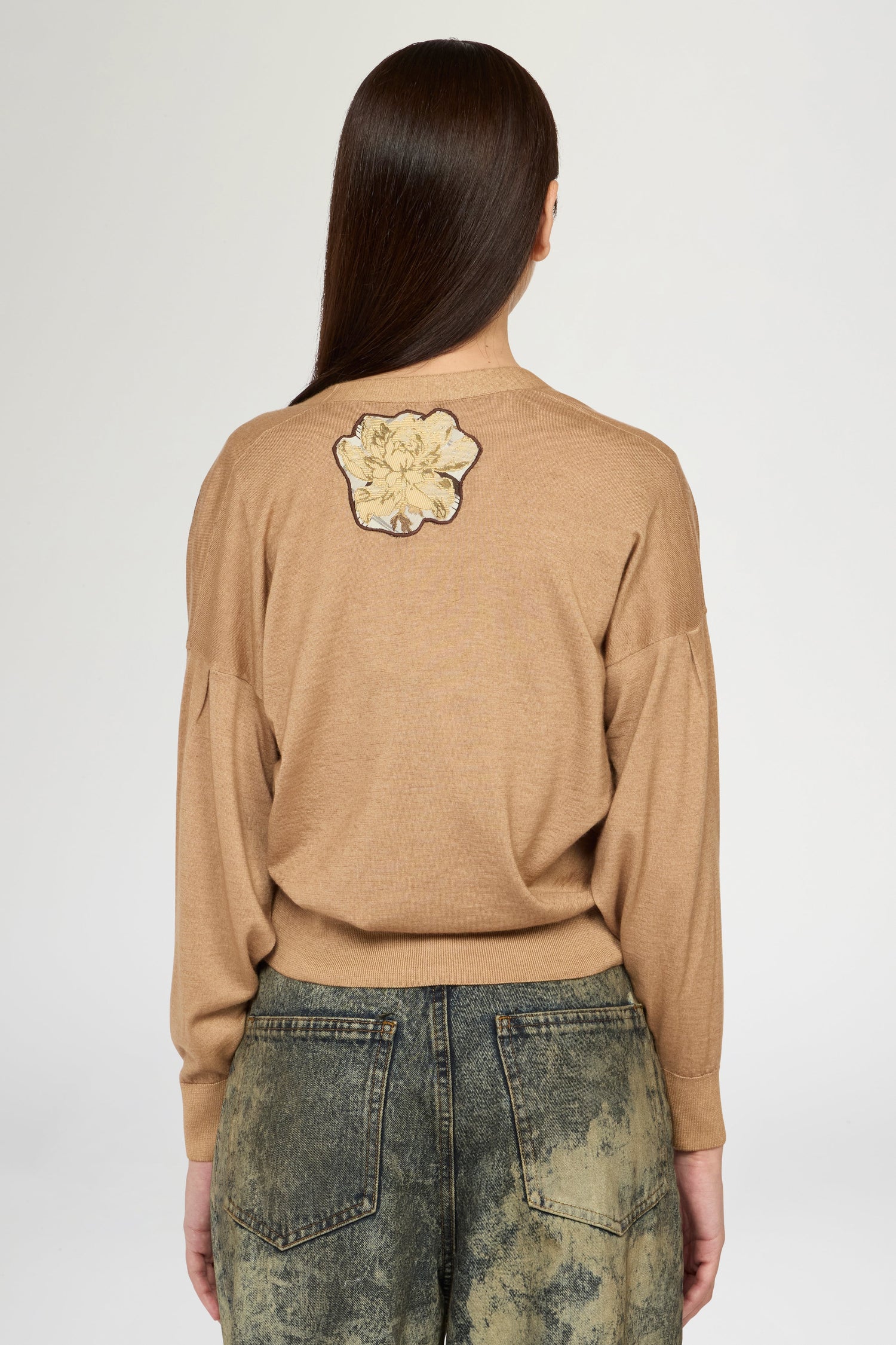 Cashmere Cardigan With Floral Patches