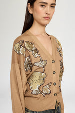 Cashmere Cardigan With Floral Patches