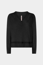 Cashmere V-Neck Sweater with Black Insert