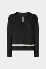 Cashmere V-Neck Sweater with Ecru Insert