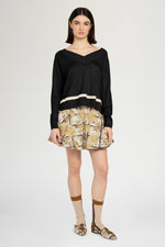 Cashmere V-Neck Sweater with Ecru Insert