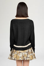 Cashmere V-Neck Sweater with Ecru Insert