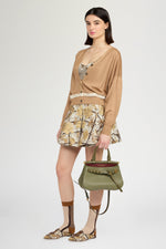 V-Neck Camel Cashmere Cardigan With Contrast Detail