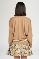 V-Neck Camel Cashmere Cardigan With Contrast Detail