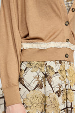 V-Neck Camel Cashmere Cardigan With Contrast Detail