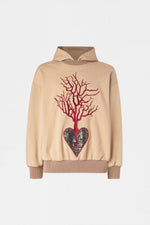 Beige Embroidered Heart Hoodie
