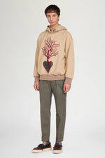 Beige Embroidered Heart Hoodie