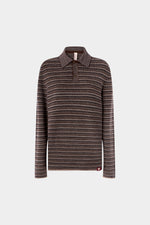 Striped Cashmere Long-Sleeved Polo Shirt