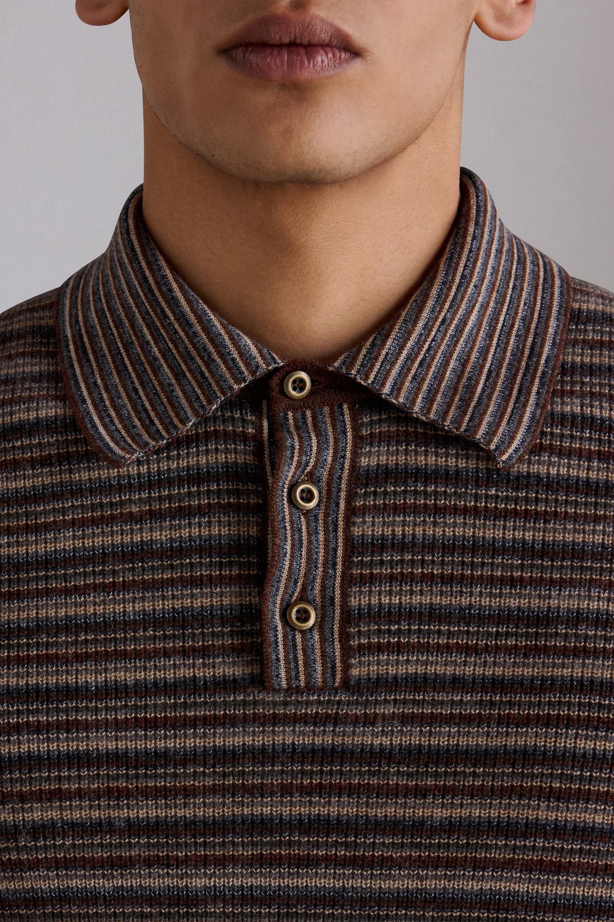 Striped Cashmere Long-Sleeved Polo Shirt
