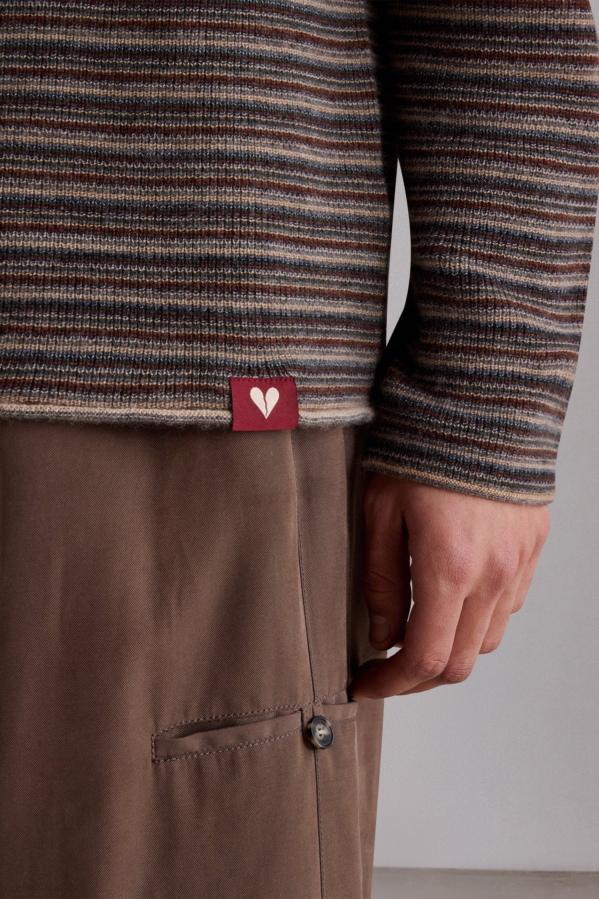 Striped Cashmere Long-Sleeved Polo Shirt