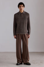 Striped Cashmere Long-Sleeved Polo Shirt