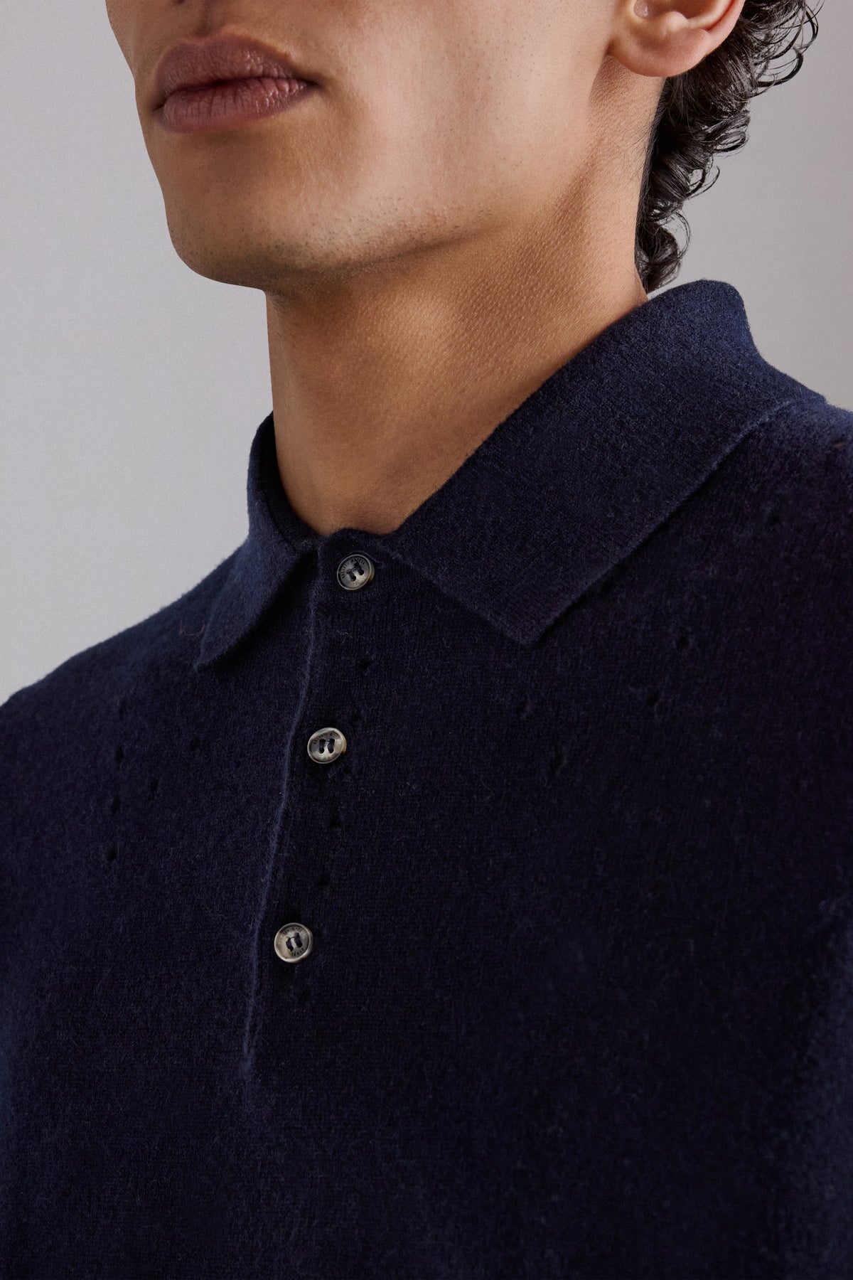 Buttoned Cashmere Polo Sweater