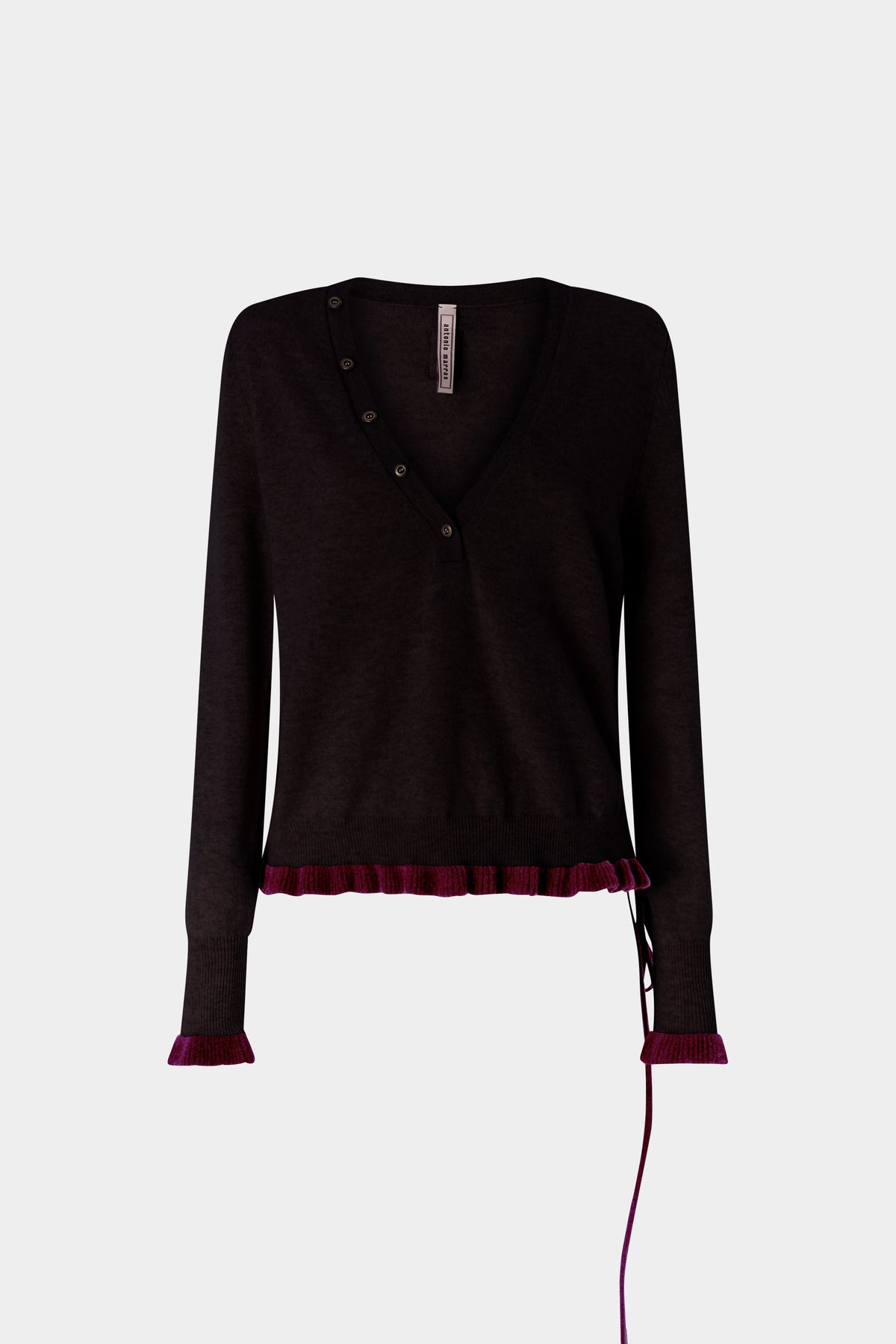 V-neck Cashmere Sweater with Ruffles