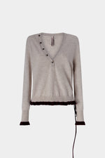 V-neck Cashmere Sweater with Ruffles