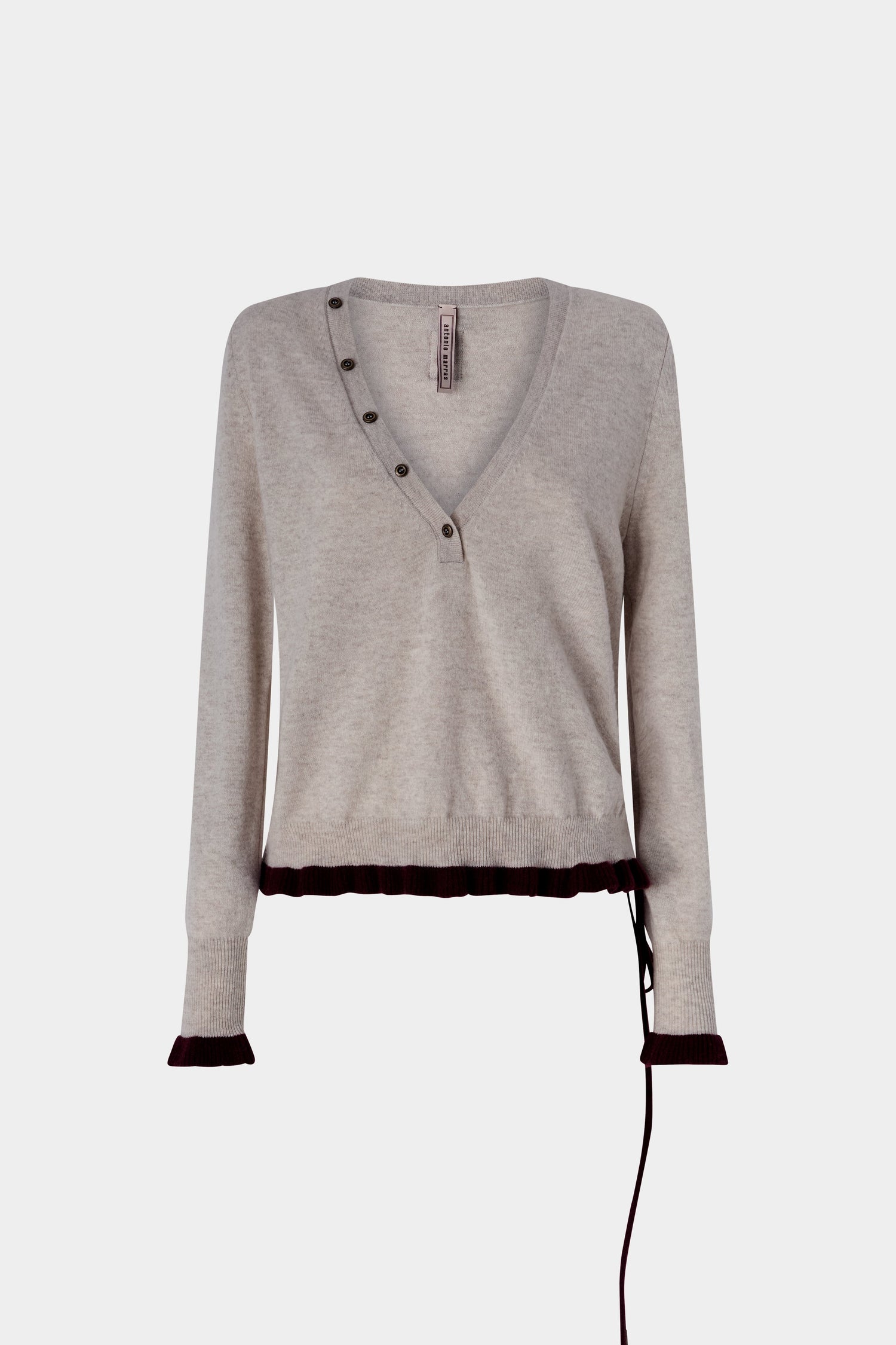 V-neck Cashmere Sweater with Ruffles