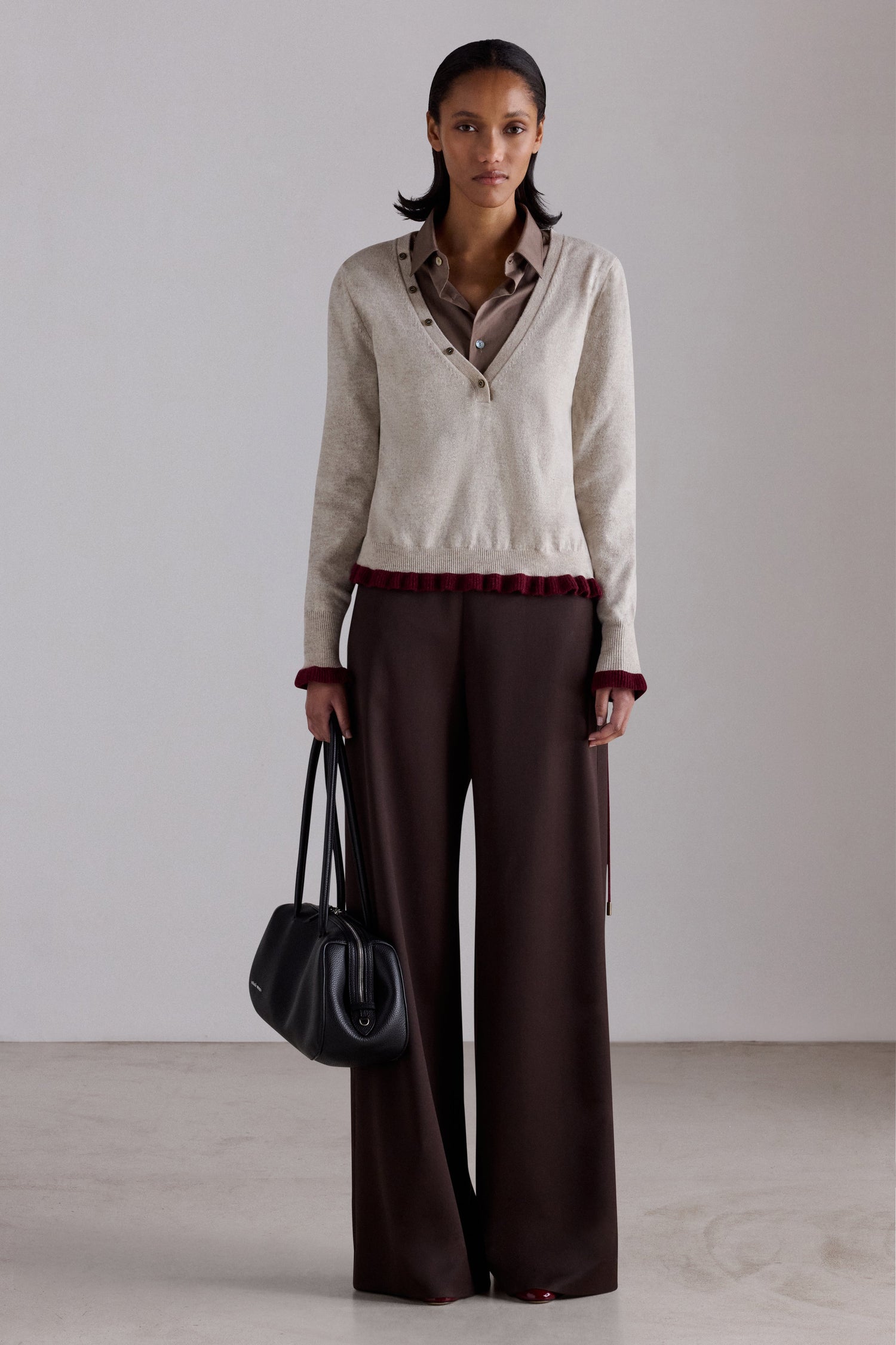 V-neck Cashmere Sweater with Ruffles