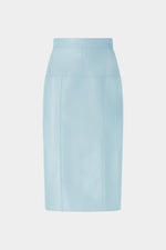 Patchwork Leather Midi Skirt In Light Blue