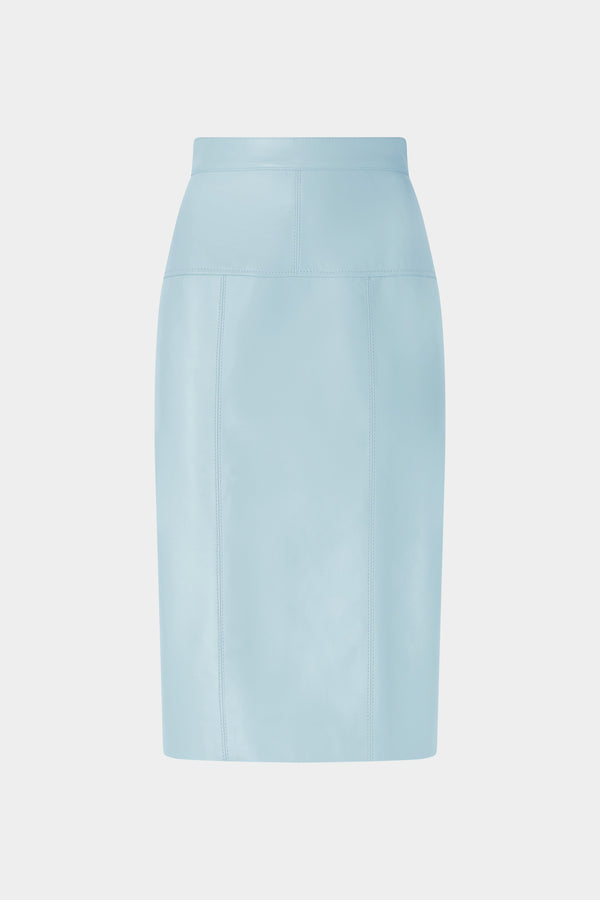Patchwork Leather Midi Skirt In Light Blue