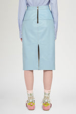 Patchwork Leather Midi Skirt In Light Blue