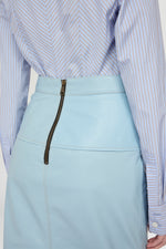 Patchwork Leather Midi Skirt In Light Blue