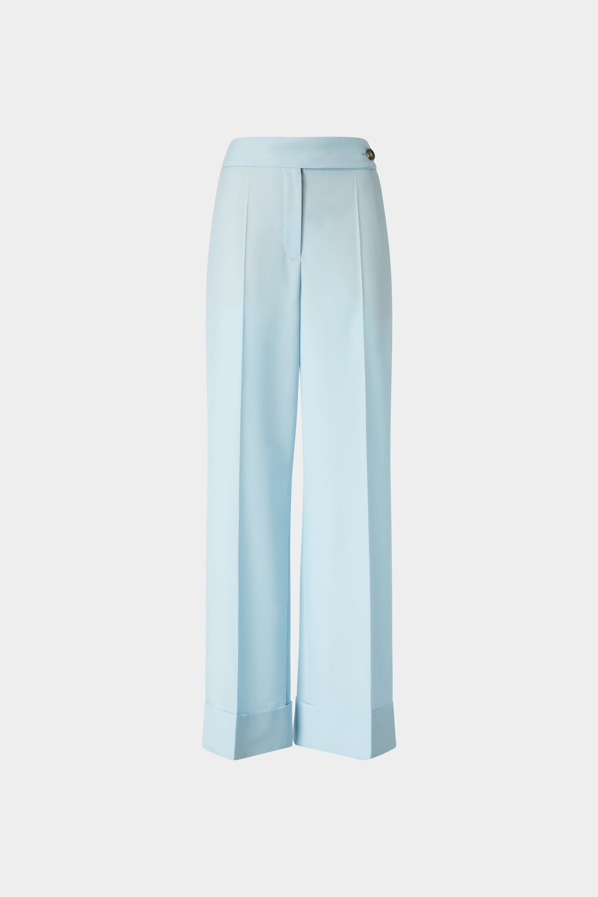 Mid-Rise Light Blue Wool Trousers with Cuffed Hem