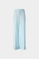 Mid-Rise Light Blue Wool Trousers with Cuffed Hem