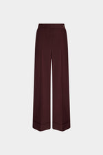 Mid-Rise Aubergine Wool Pants with Cuffed Hem