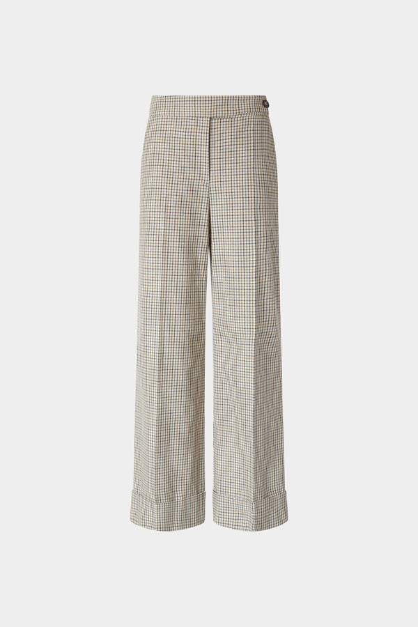Micro Check Trousers with Turned-up Hem