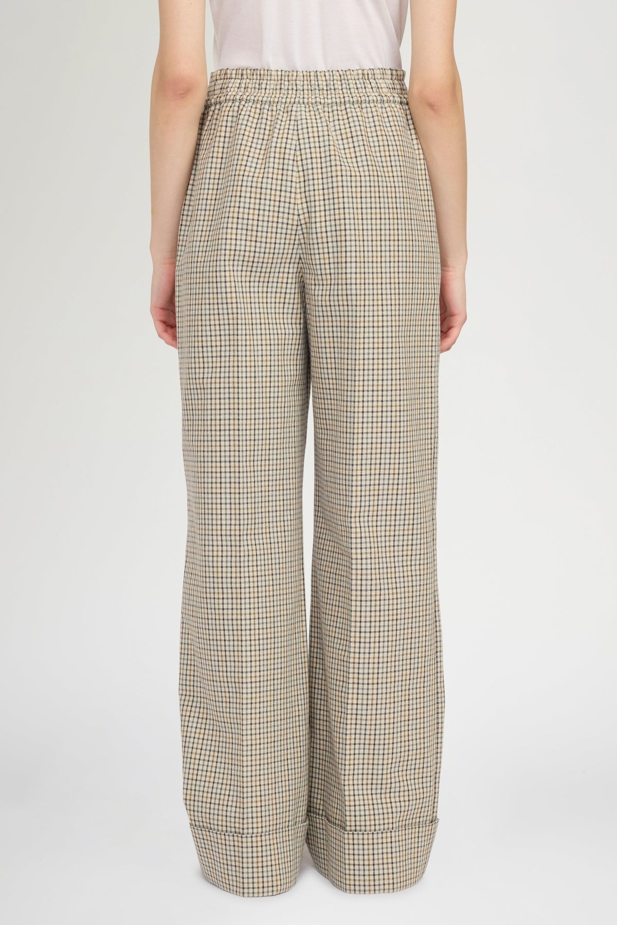 Micro Check Trousers with Turned-up Hem