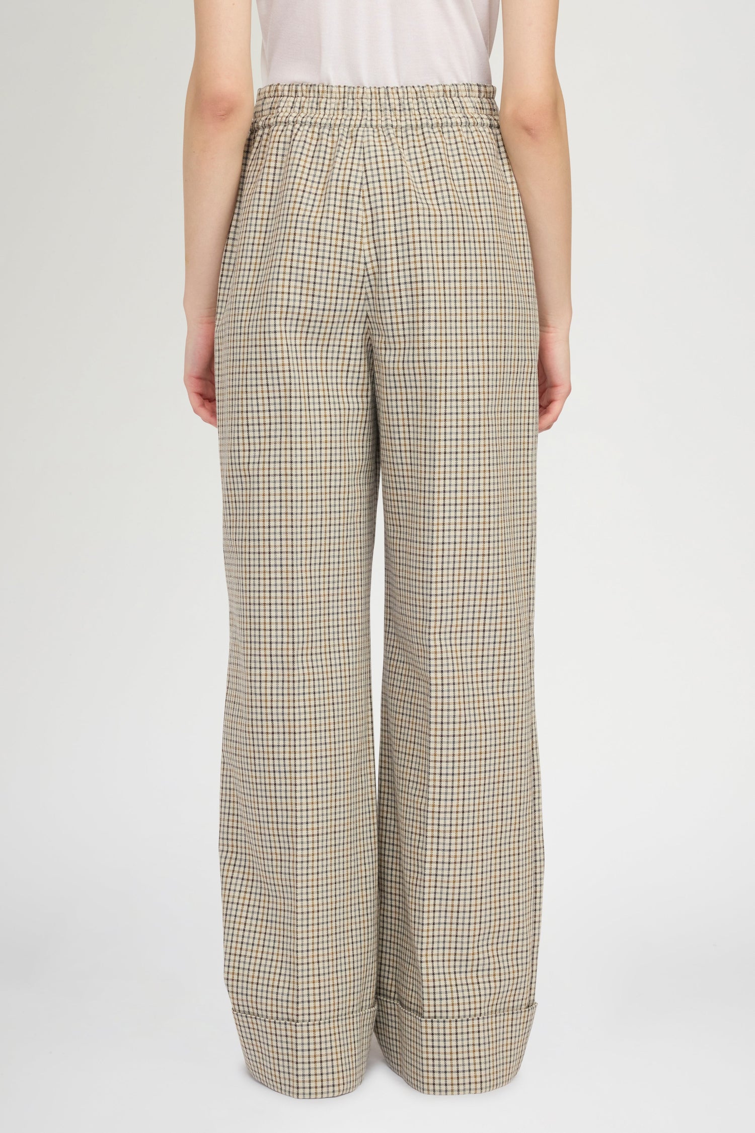 Micro Check Trousers with Turned-up Hem