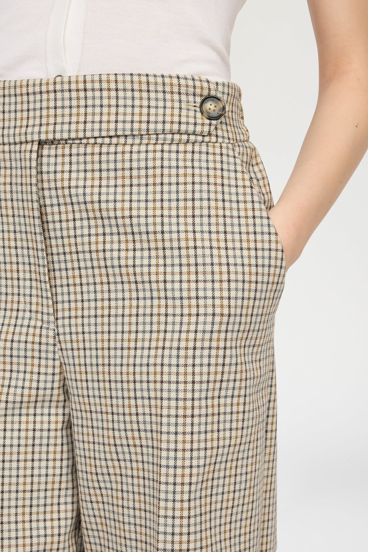 Micro Check Trousers with Turned-up Hem