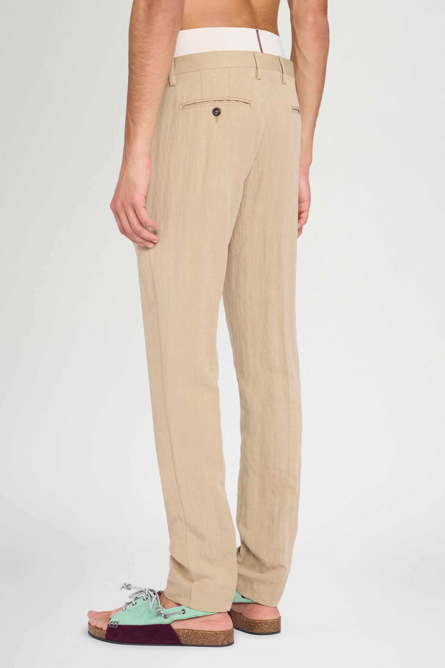 Beige Straight-Leg Tailored Trousers