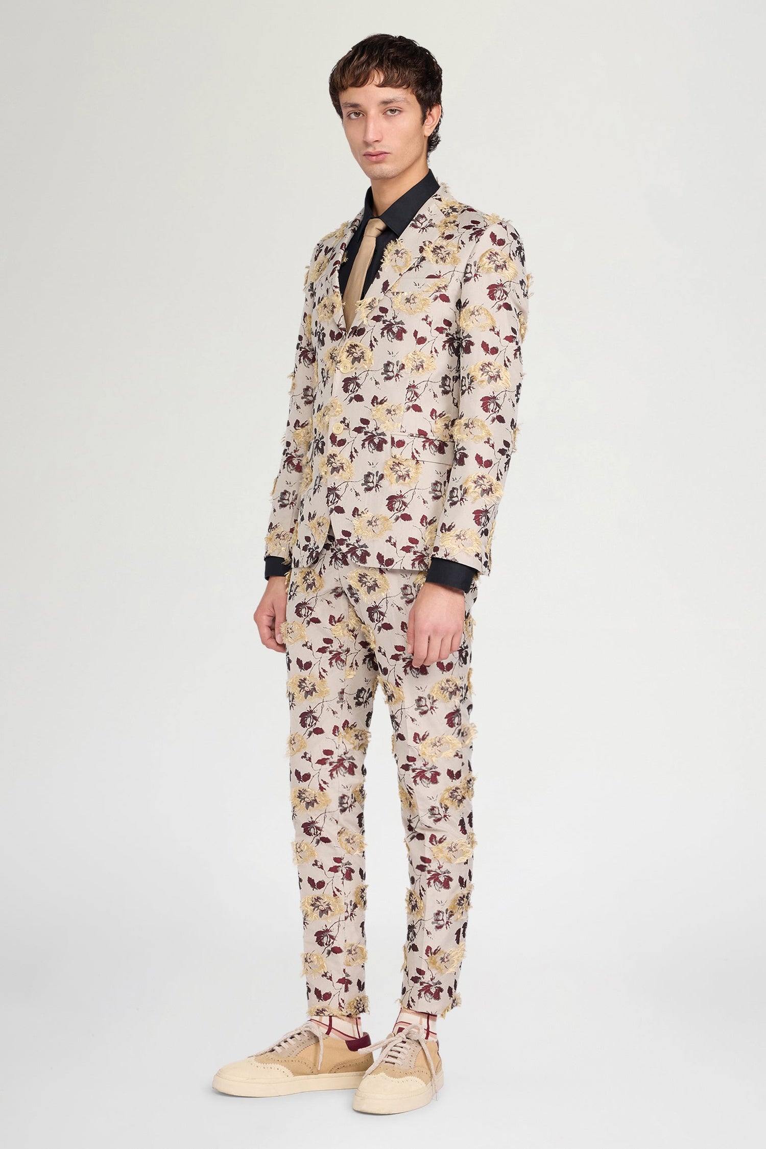 Floral Jacquard Straight Tailored Trousers