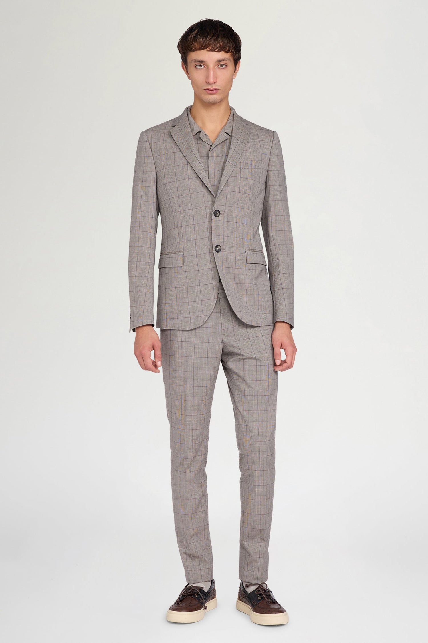 Grey Checked Straight-Leg Tailored Trousers