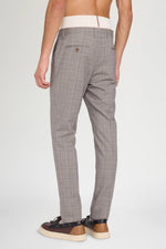 Grey Checked Straight-Leg Tailored Trousers