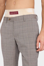Grey Checked Straight-Leg Tailored Trousers