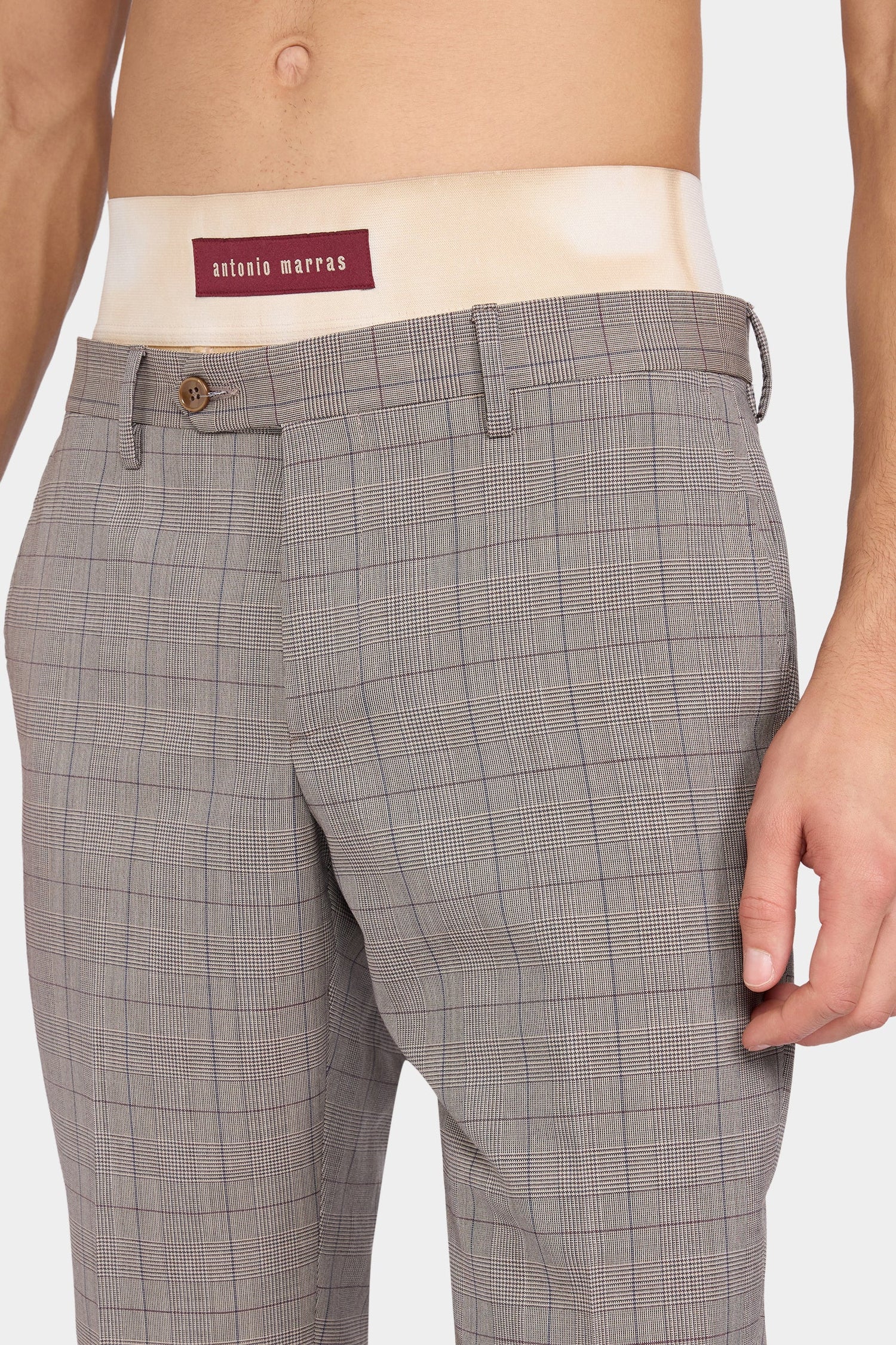 Grey Checked Straight-Leg Tailored Trousers